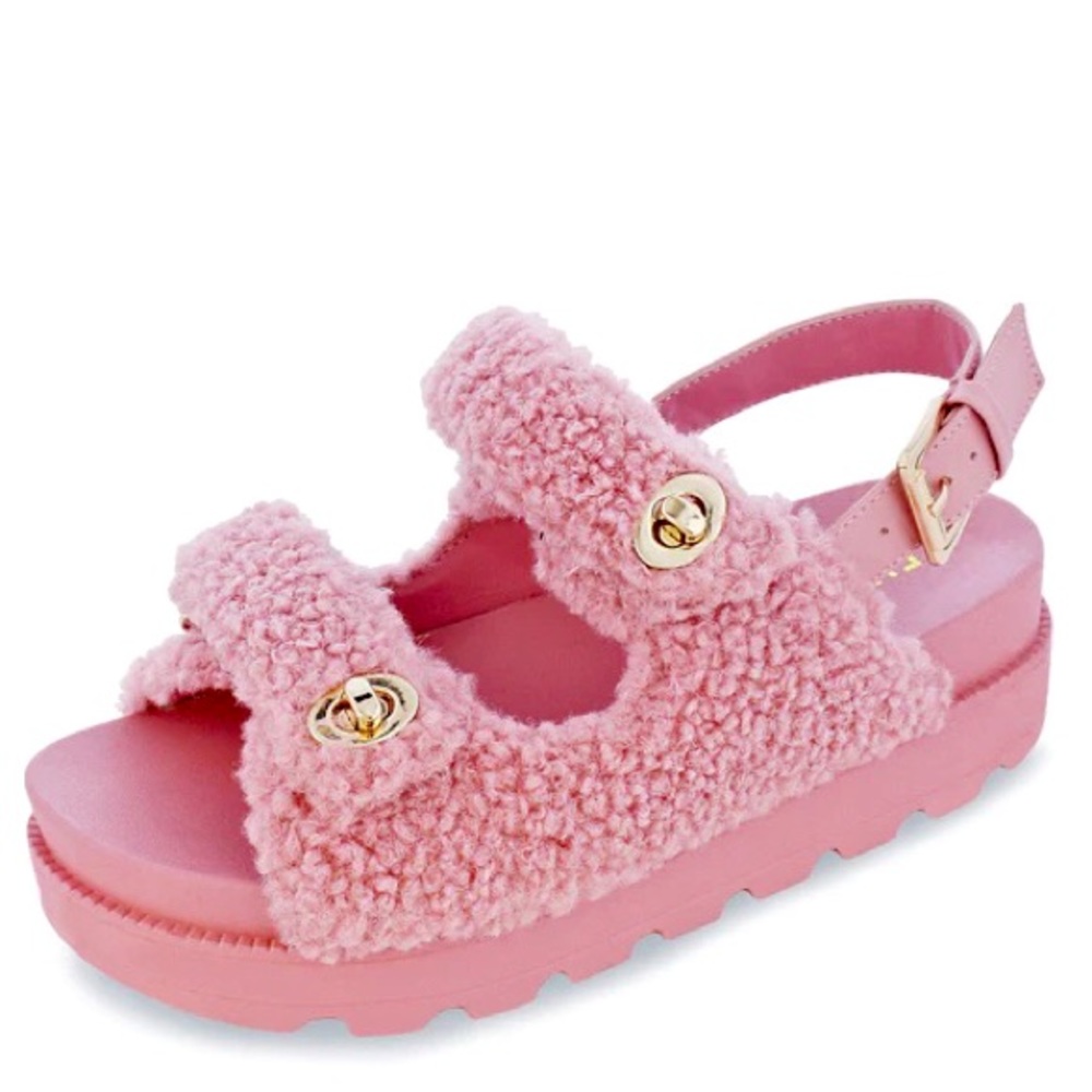 Pink Sherpa Padded Flatform Slide Sandals - Picture 2 of 2